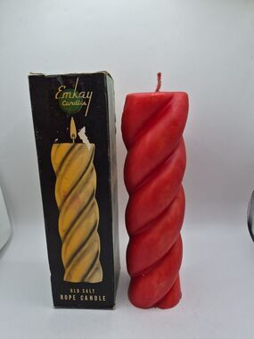 Vintage 1950’s Emkay Twist Rope Old Salt Candle In Original Box Red